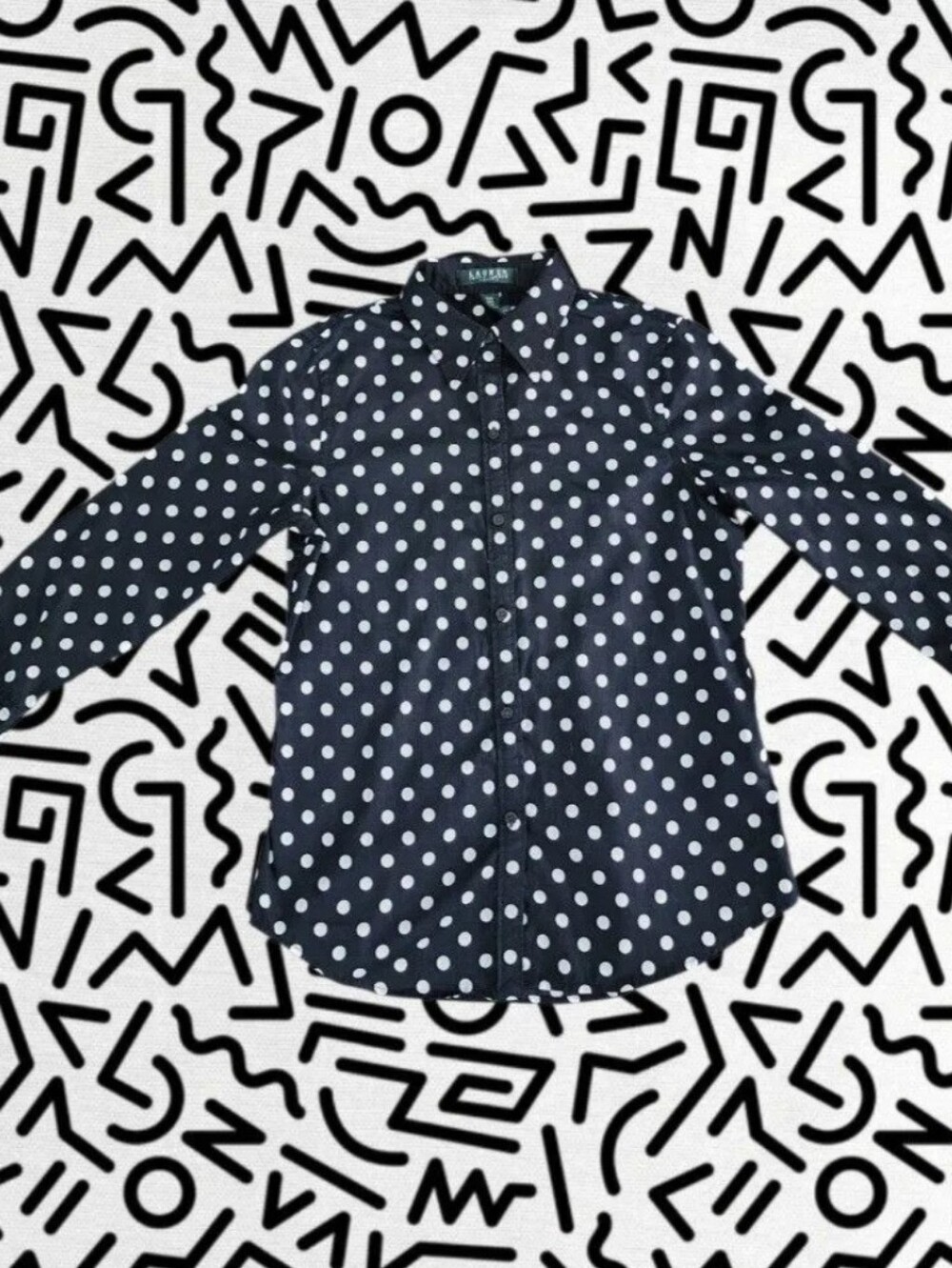 Ralph Lauren Black And White Polka Dot Button-Down Shirt